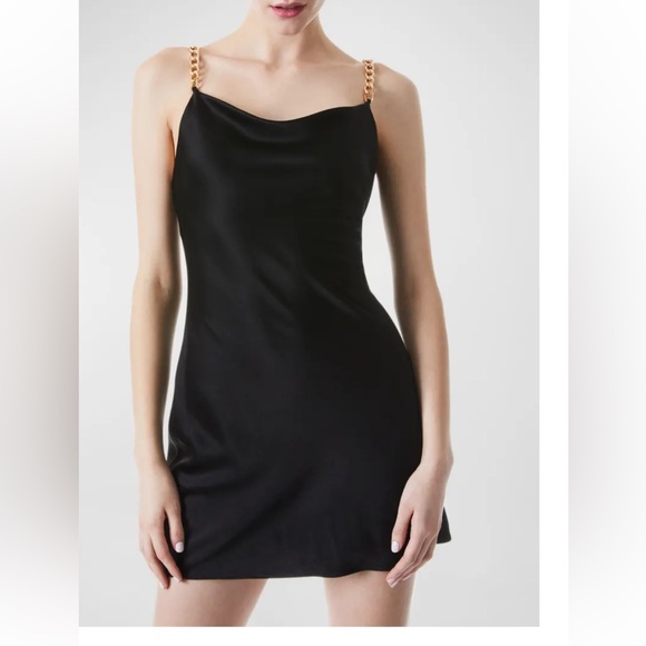 Alice + Olivia Dresses & Skirts - Alice + Olivia Black Mini Slip Dress with Gold Chain Straps